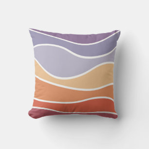 Purple and orange retro style waves throw pillow