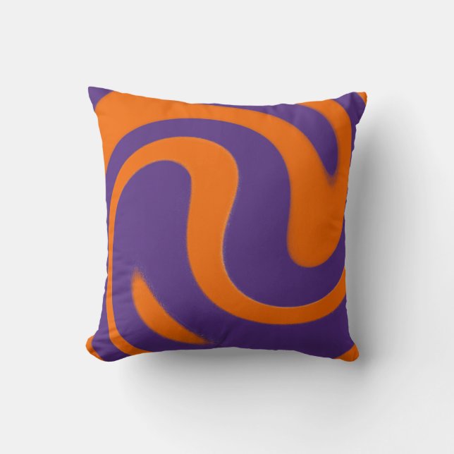 Purple and Orange Retro Swirl  Throw Pillow (Front)