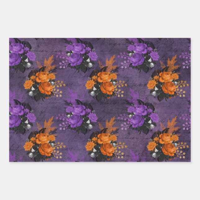 Purple and Orange Roses Wrapping Paper Sheets (Front)