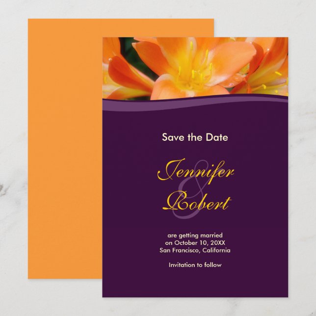 Purple and Orange Save the Date Announcement (Front/Back)