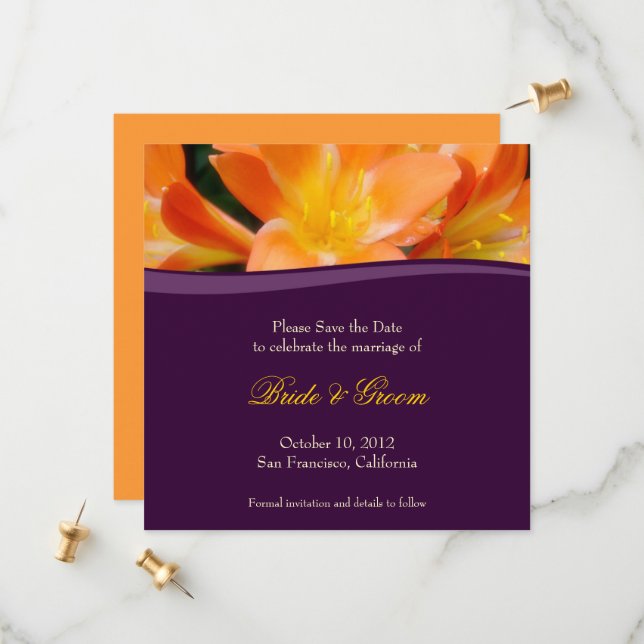 Purple and Orange Save the Date Invitation (Front/Back In Situ)