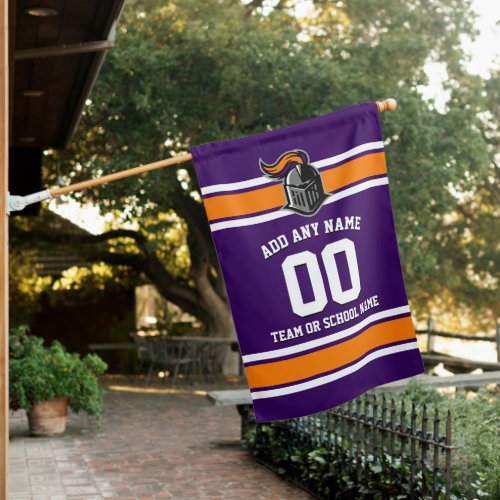 Purple and Orange Sporty Stripes and Mascot House Flag
