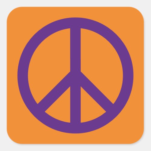 Purple and orange square peace logo stickers