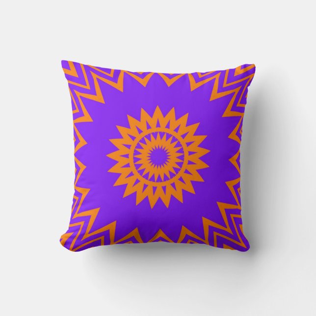 Purple and Orange Sun Rays Throw Pillow (Front)