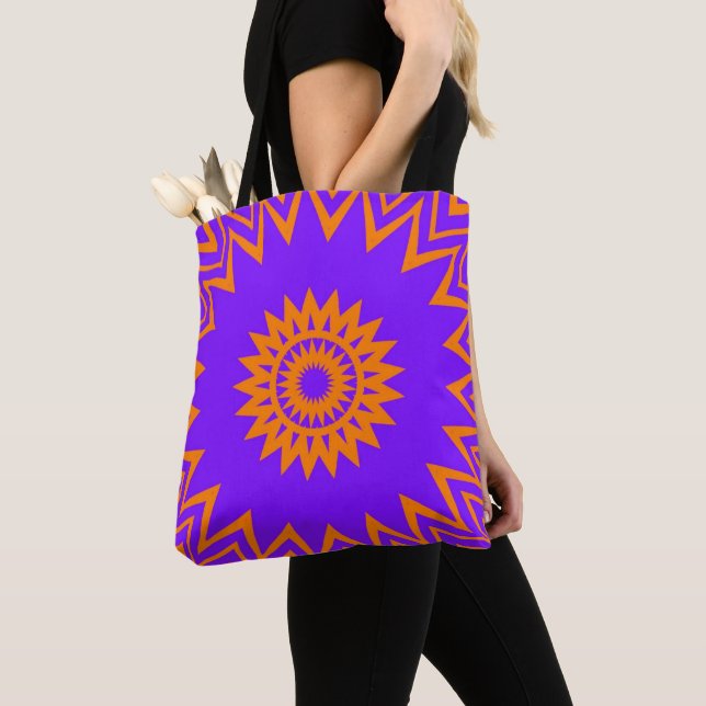 Purple and Orange Sun Rays Tote Bag (Close Up)