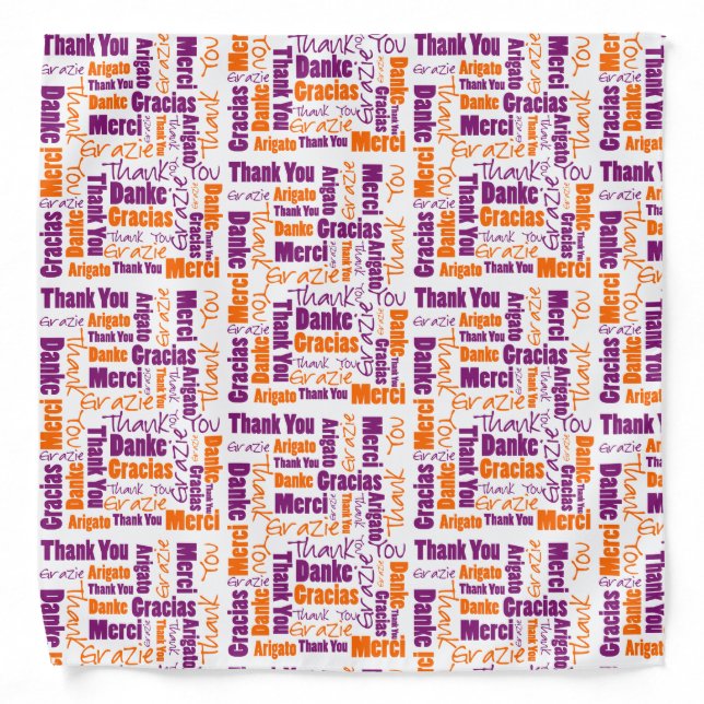 Purple and Orange Thank You Word Cloud Bandana (Front)