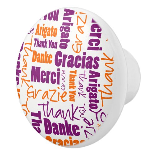 Purple and Orange Thank You Word Cloud Ceramic Knob