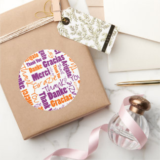 Purple and Orange Thank You Word Cloud Classic Round Sticker