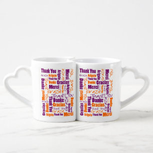 Purple and Orange Thank You Word Cloud Coffee Mug Set