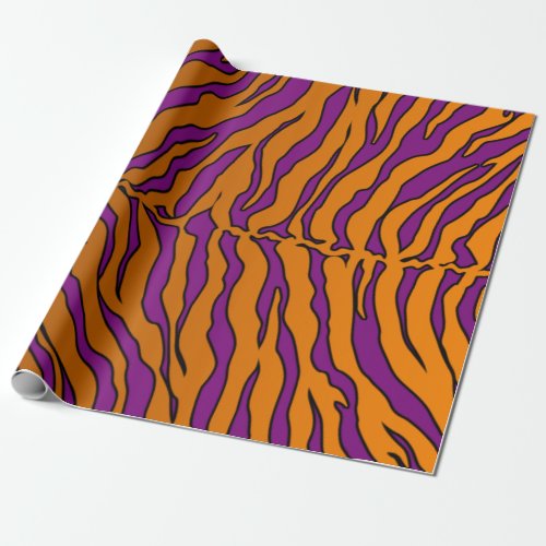 Purple And Orange Tiger Stripes Animal Print Wrapping Paper