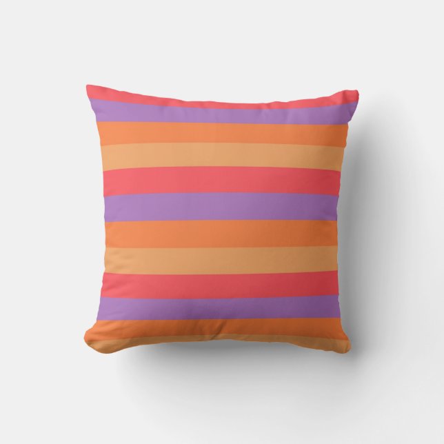 Purple and Orange Trendy Stripes Pattern Throw Pillow (Front)