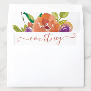 Purple and orange watercolor floral personalized  envelope liner