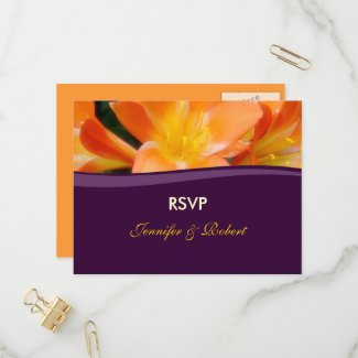 Purple and Orange Wedding RSVP Invitation Postcard