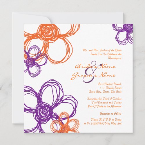 Purple and Orange Wild Flowers Wedding Invitation