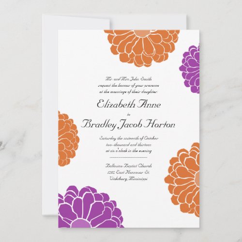 Purple and Orange Zinnia Flower Wedding Invitation