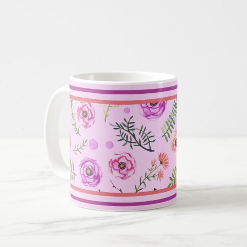 Purple And Peach Floral Botanical Coffee Mug