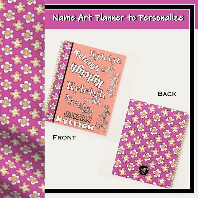 Purple and Peach Floral Personalized Customizable Planner (Pink and White Flowers on Purple - Name art for you to personalize.
)