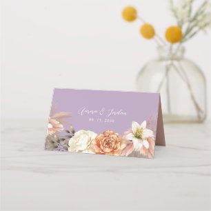 Purple and Peach Floral Wedding Place Card