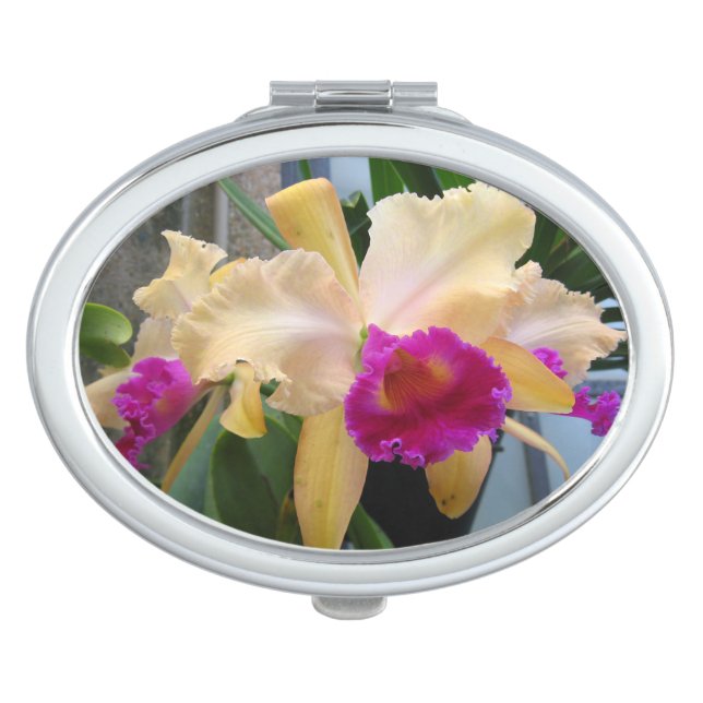Purple and Peach Orchids Compact Mirror (Front)