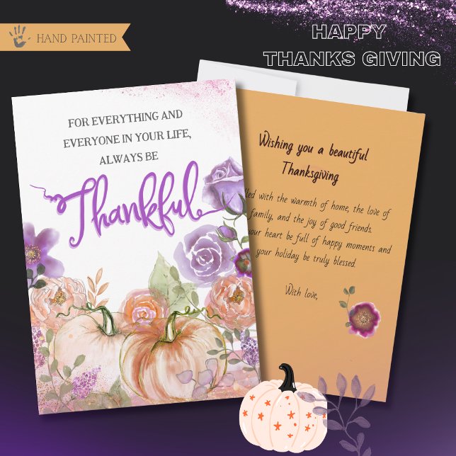 Purple and Peach Pumpkin Floral Thanksgiving Card (Purple and Peach Pumpkin Floral Thanksgiving Card)