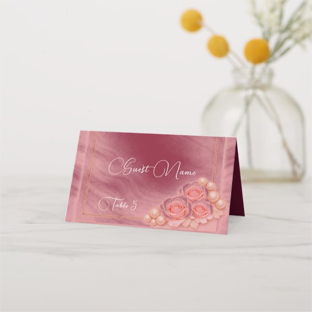 Purple and Pearls Folded Place Card Wedding (Front)