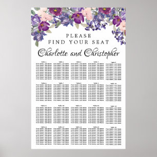 Purple and Pink 20-Table Wedding Seating Chart