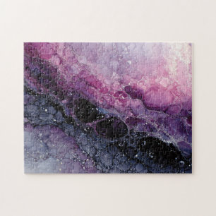 Purple and Pink Abstract Fluid Art Jigsaw Puzzle