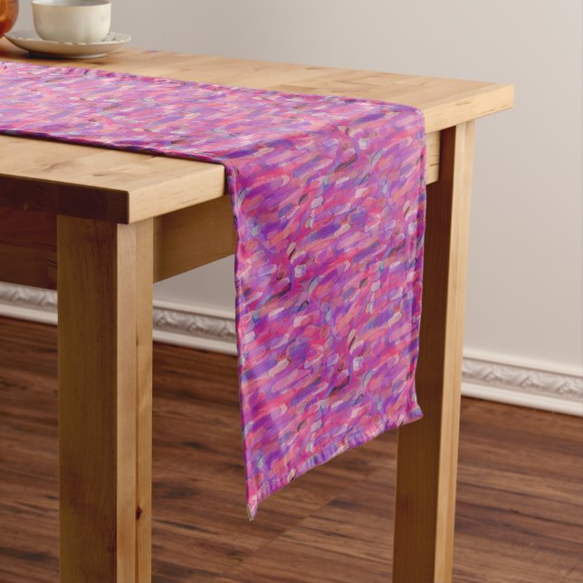 Purple and Pink Abstract Pattern Short Table Runner (In Situ)