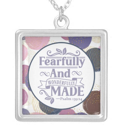 Purple and Pink Abstract Print Bible Verse Silver Plated Necklace