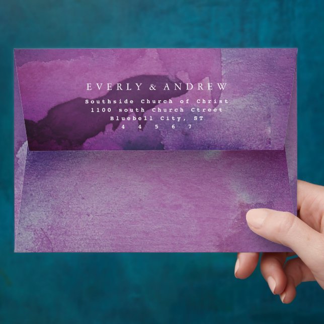 Purple and Pink Abstract Watercolor Pattern Envelope (Hand)