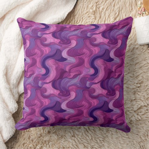 Purple and pink abstract waves  throw pillow