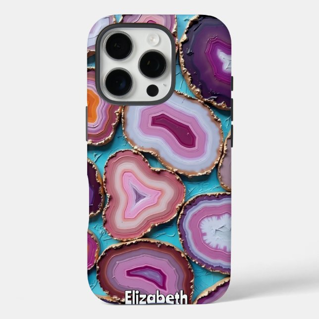 Purple and Pink Agate Slices with Gold Case-Mate iPhone Case (Back)