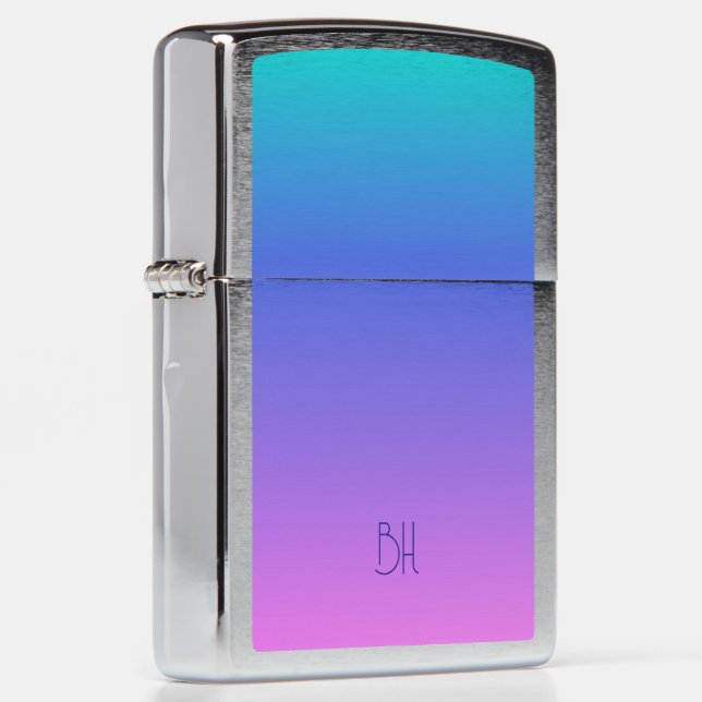 Purple and pink and turquoise ombre background zippo lighter (Right)