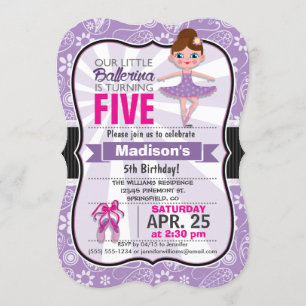 Purple and Pink Ballerina Birthday Party Invite