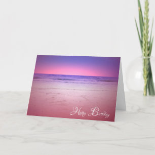 purple and pink beach sunrise birthday letterpress thank you card
