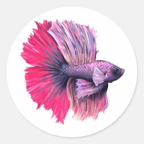Purple and Pink Betta Fish T_Shirt Classic Round Sticker