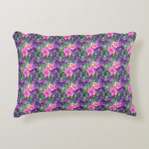 Purple and pink botanical floral pattern accent pillow