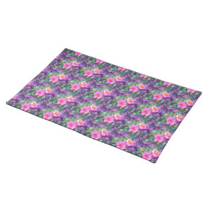 Purple and pink botanical floral pattern  cloth placemat