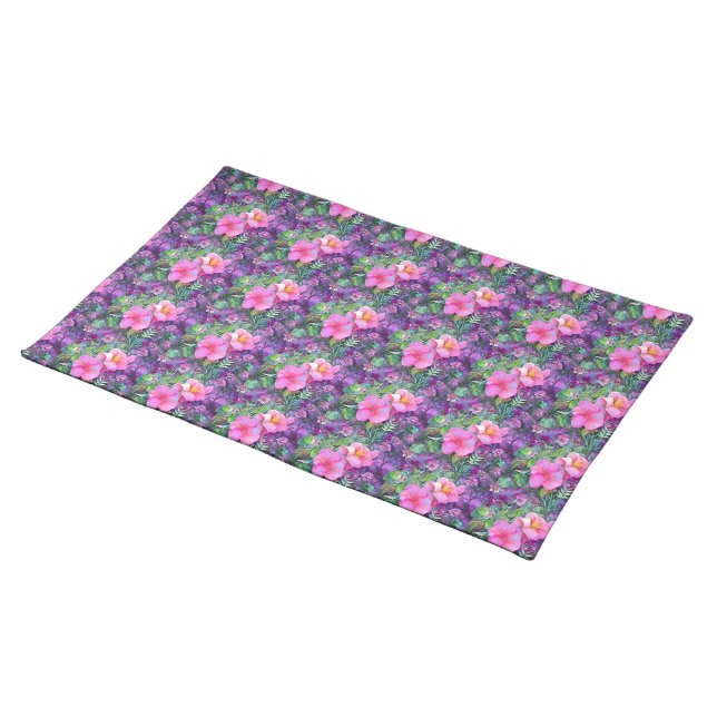 Purple and pink botanical floral pattern  cloth placemat (On Table)