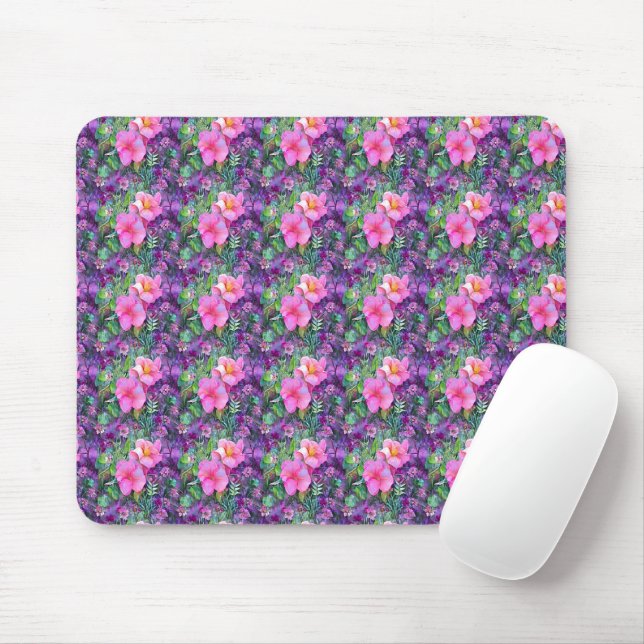 Purple and pink botanical floral pattern  mouse pad (With Mouse)
