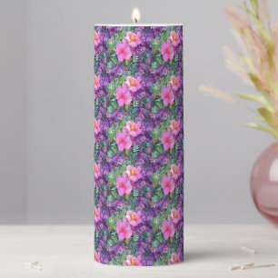 Purple and pink botanical floral pattern  pillar candle