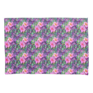 Purple and pink botanical floral pattern pillow case
