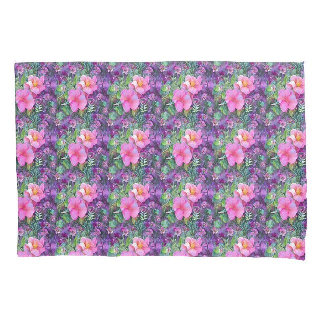 Purple and pink botanical floral pattern pillow case (Front)