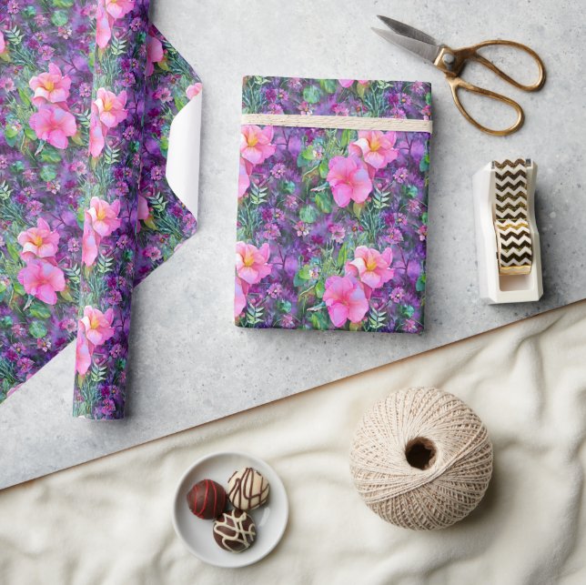 Purple and pink botanical floral pattern wrapping paper (Crafts)