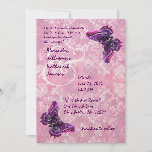 Purple and Pink Butterflies Wedding Template Personalized Invitation