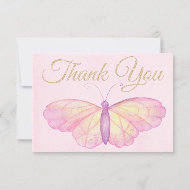 Purple and Pink Butterfly Baby Shower Thank You (Front)
