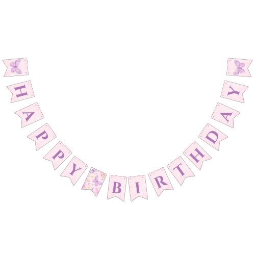Purple and Pink Butterfly Happy Birthday Banner