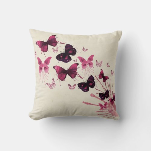 Purple and Pink Butterfly Throw Pillow