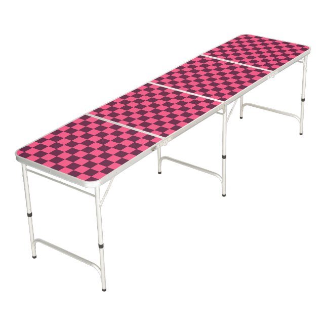 Purple and Pink Checkerboard Beer Pong Table (Angled)