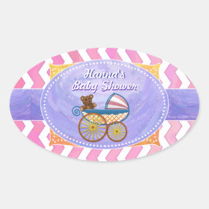 Purple and Pink Chevron Custom Baby Shower Oval Sticker